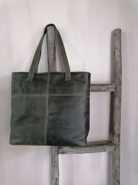 Afbeelding van Lederen shopping bag Green Raw Materials