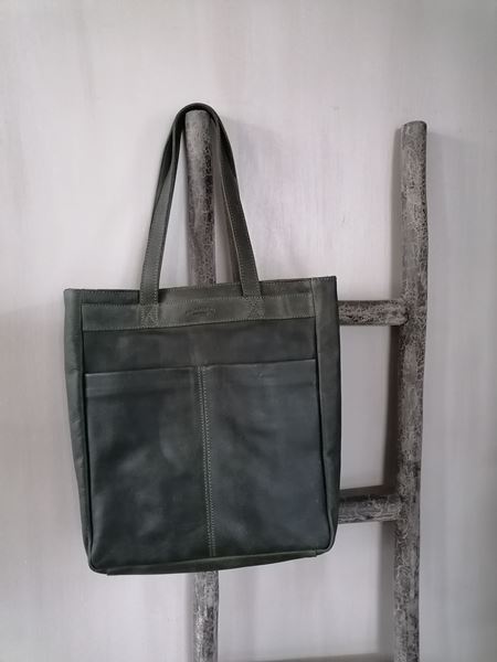 Afbeelding van Lederen shopping bag met vak Green Raw Materials