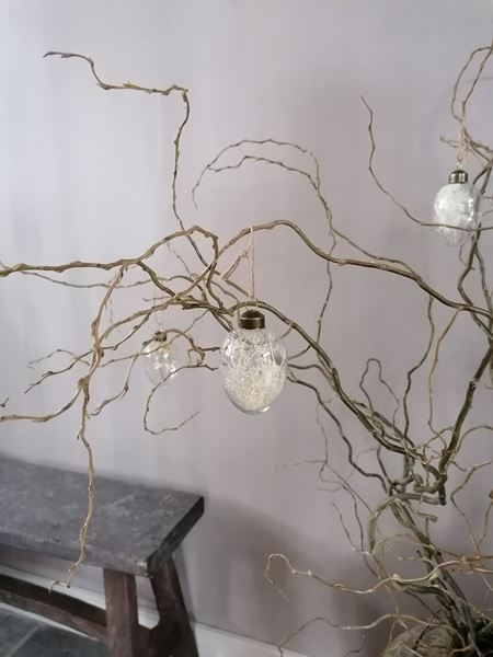 Afbeelding van Hangende glazen eieren met droogbloemen