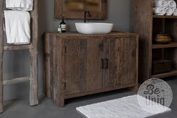Afbeeldingen van Landelijk badkamer meubel rustiek hout 110 cm