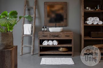 Afbeeldingen van Landelijk badkamer meubel rustiek hout open 110 cm