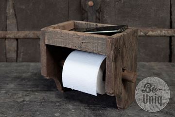 Afbeeldingen van Toiletrol houder rustiek oud hout met vak