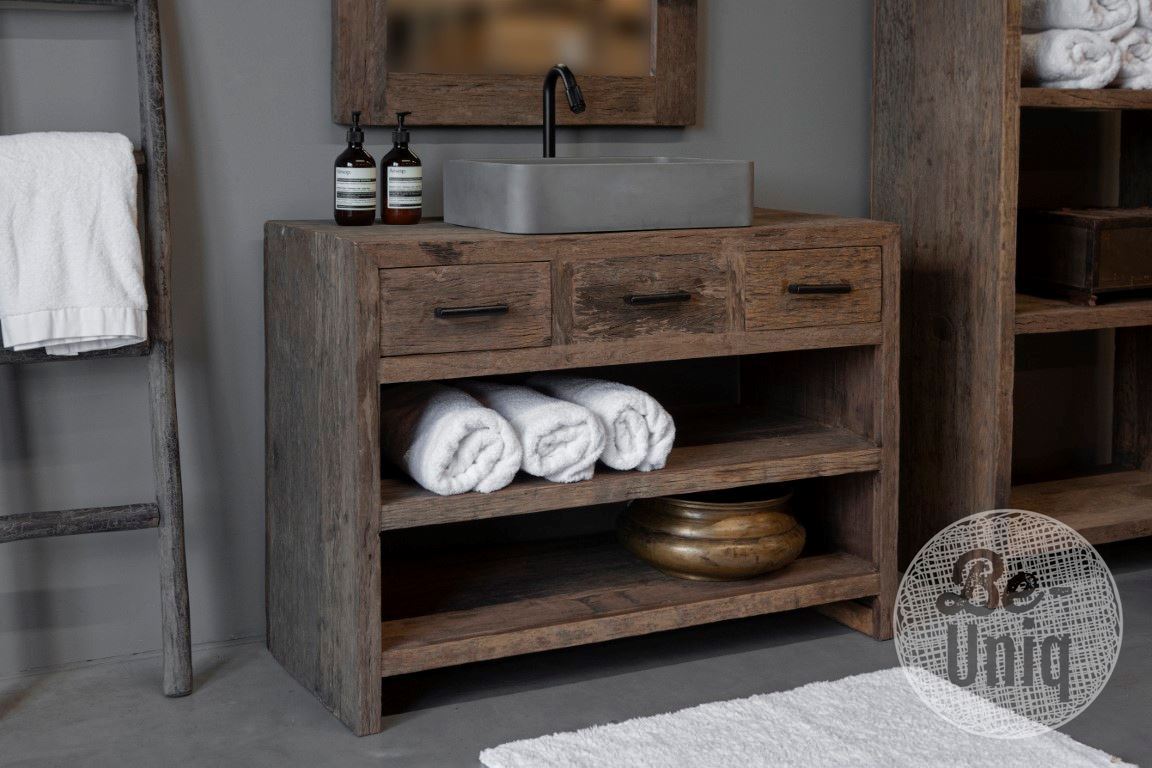 Landelijk badkamer meubel rustiek hout open 110 cm- Stoer & Stijlvol