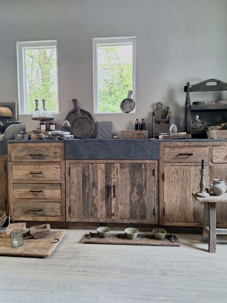 Picture of Landelijke keuken element | Brede 2-deurs kast met spoelbak + kraangat