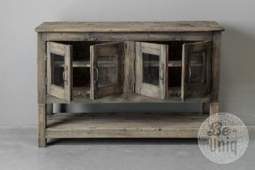 Picture of Oude sidetable - wandtafel | rustiek verweerd hout met deurtjes