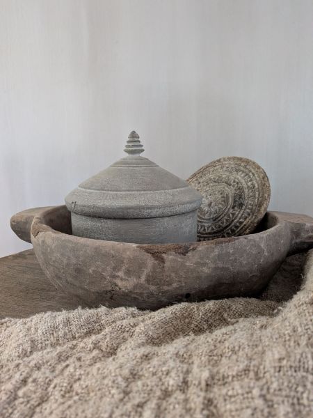 Picture of Authentieke stenen schaal rond met handvat beige